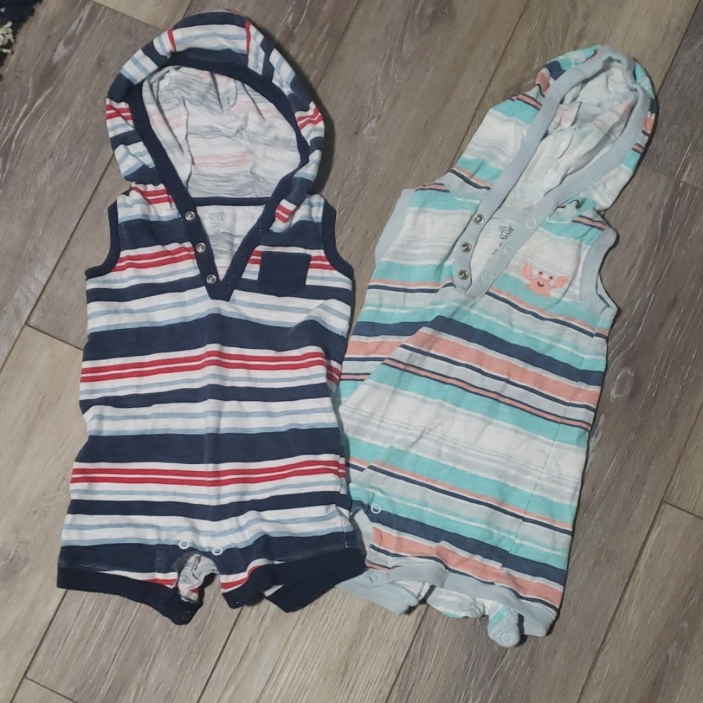 2 Hooded Infant Boys Rompers